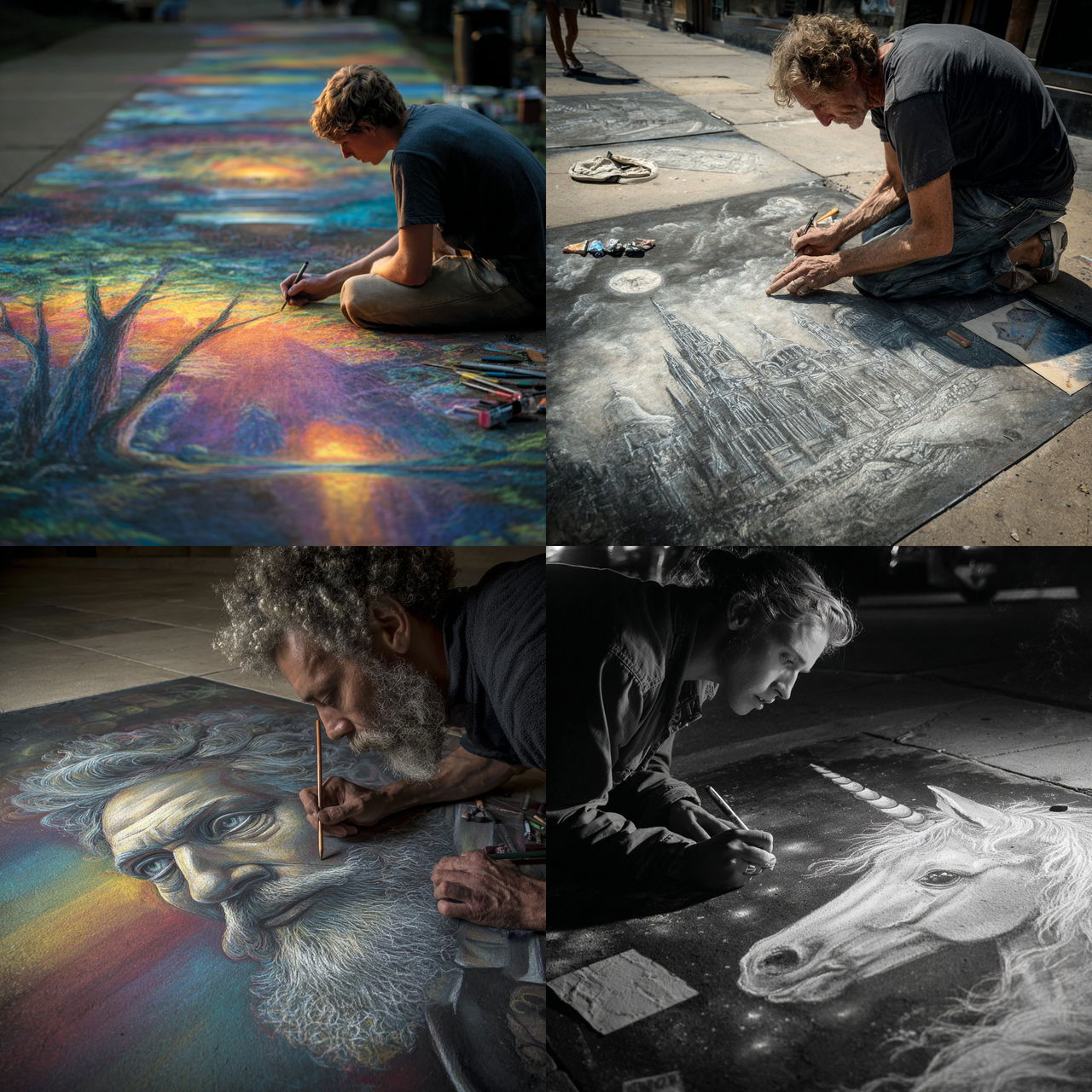 Chalk drawing style, Midjourney V7, render 1 of 4