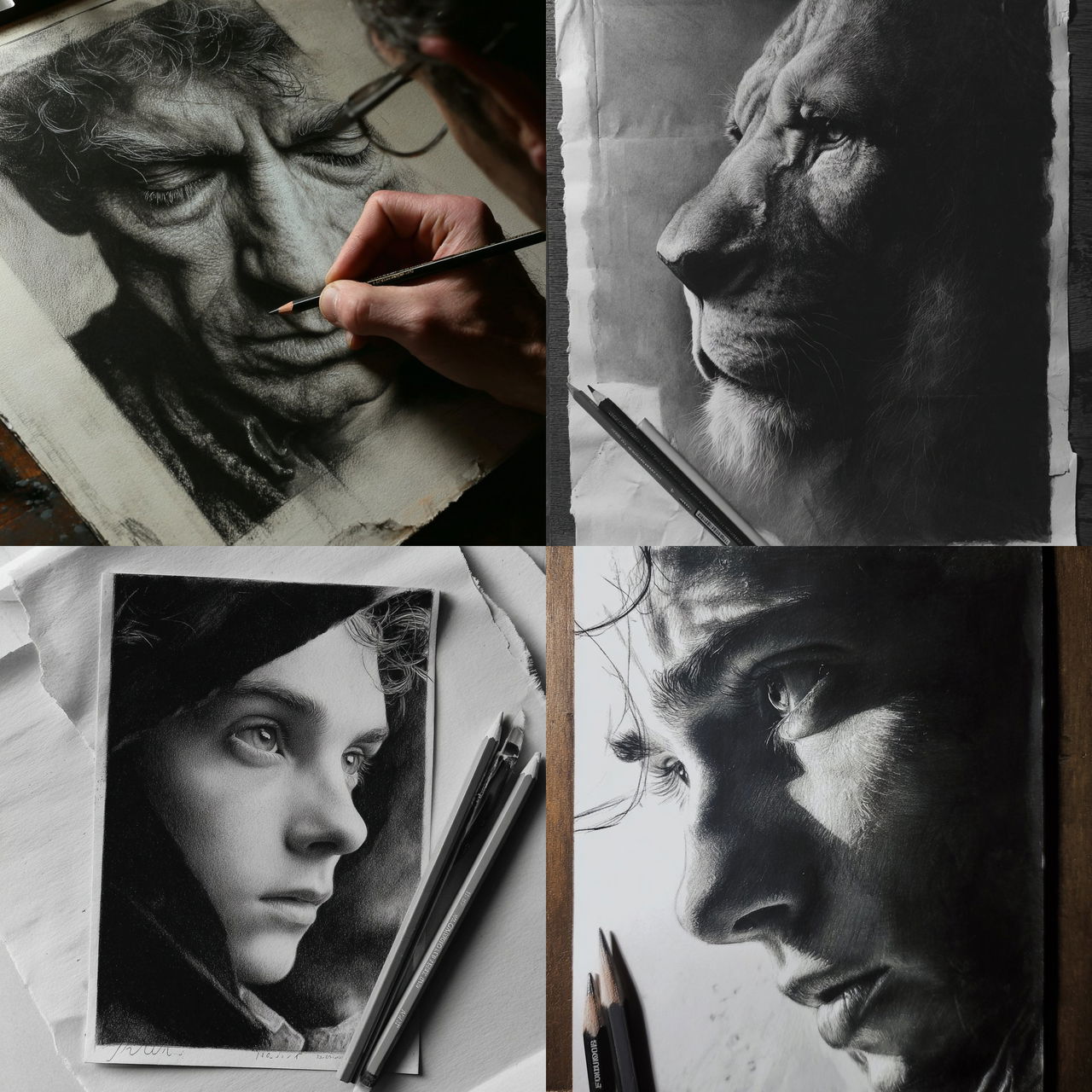 Charcoal drawing style, Midjourney V7, render 1 of 4