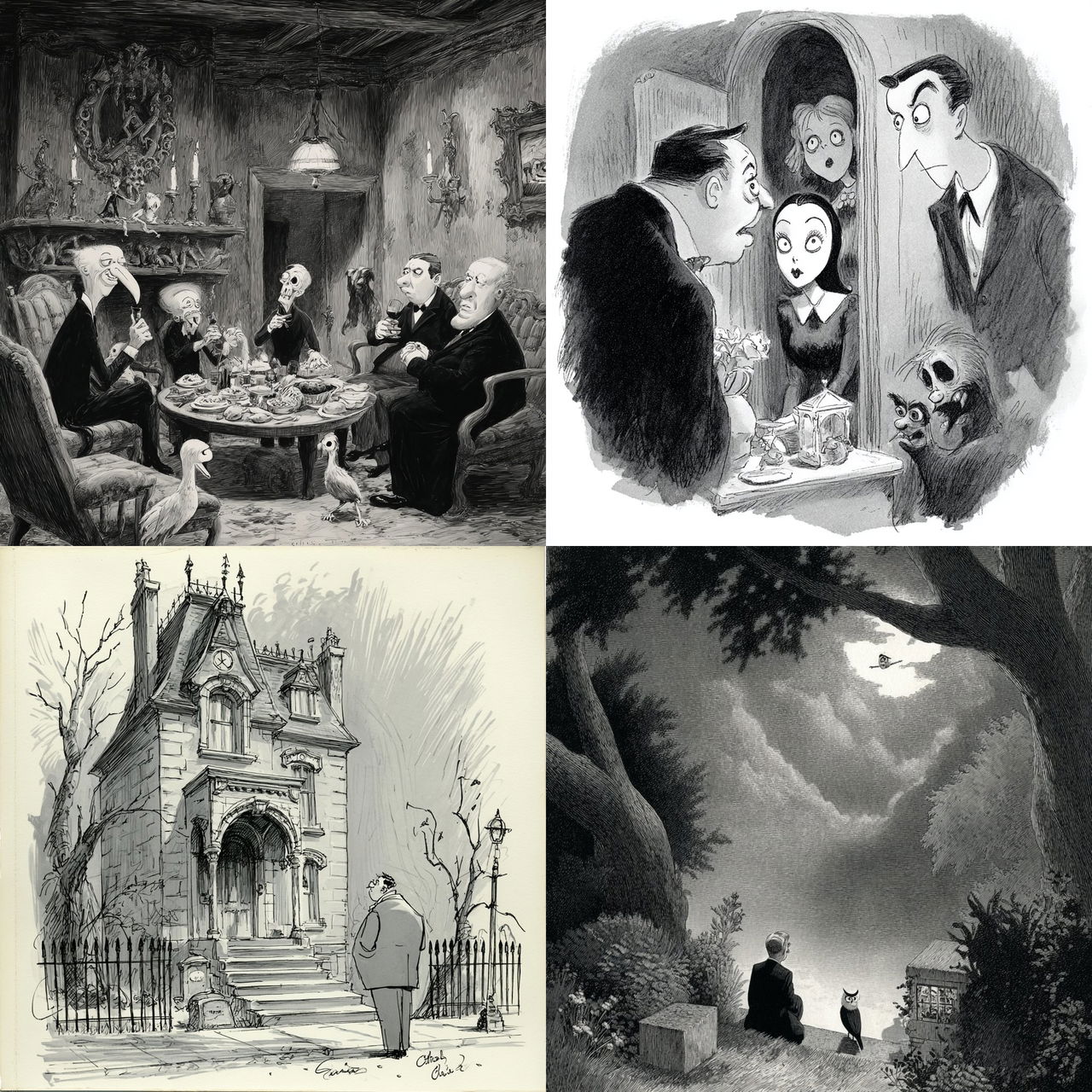 Charles Addams style, Midjourney V7, render 1 of 4