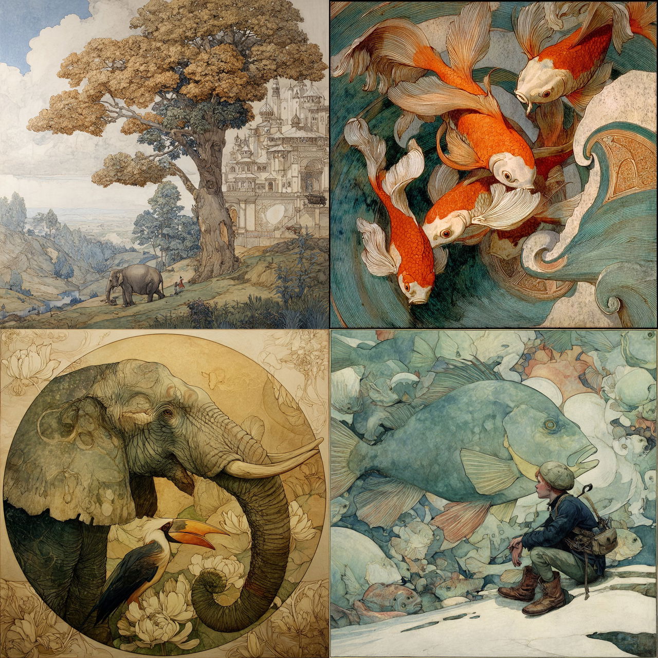 Charles Maurice Detmold style, Midjourney V7, render 1 of 4