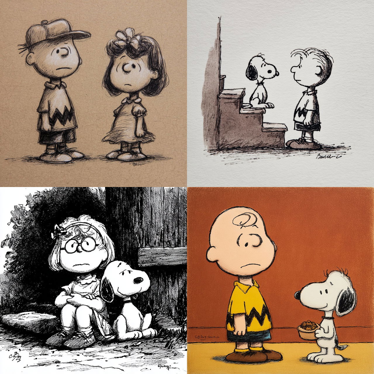 Charles Schulz style, Midjourney V7, render 1 of 4