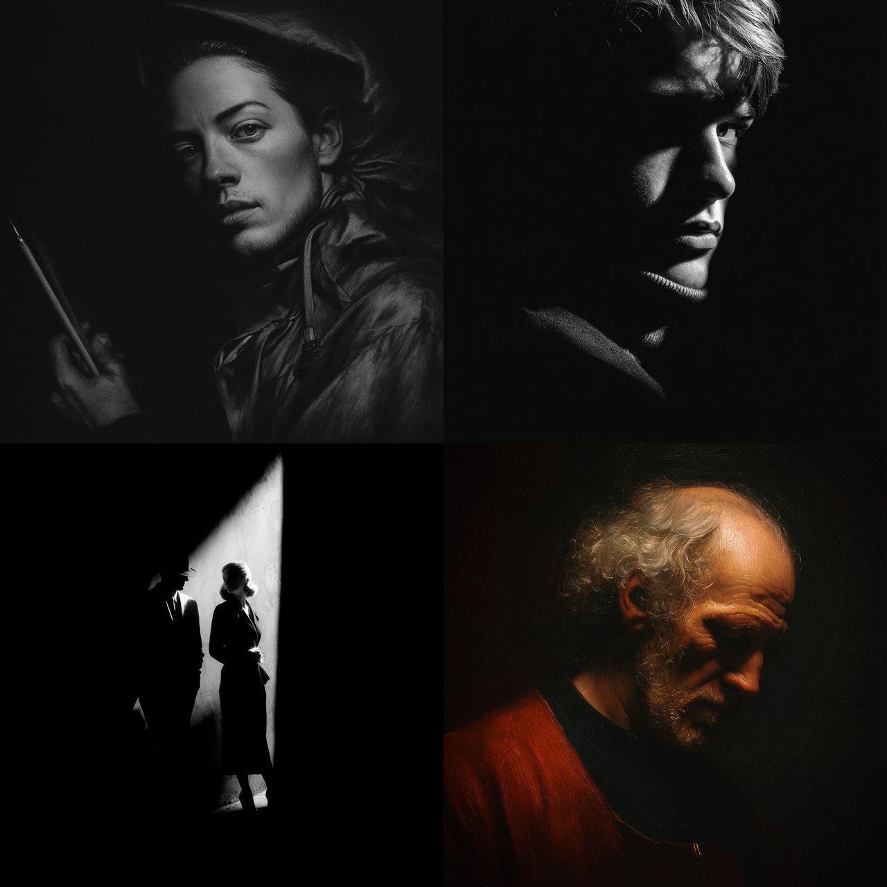 Chiaroscuro style, Midjourney V7, render 1 of 4