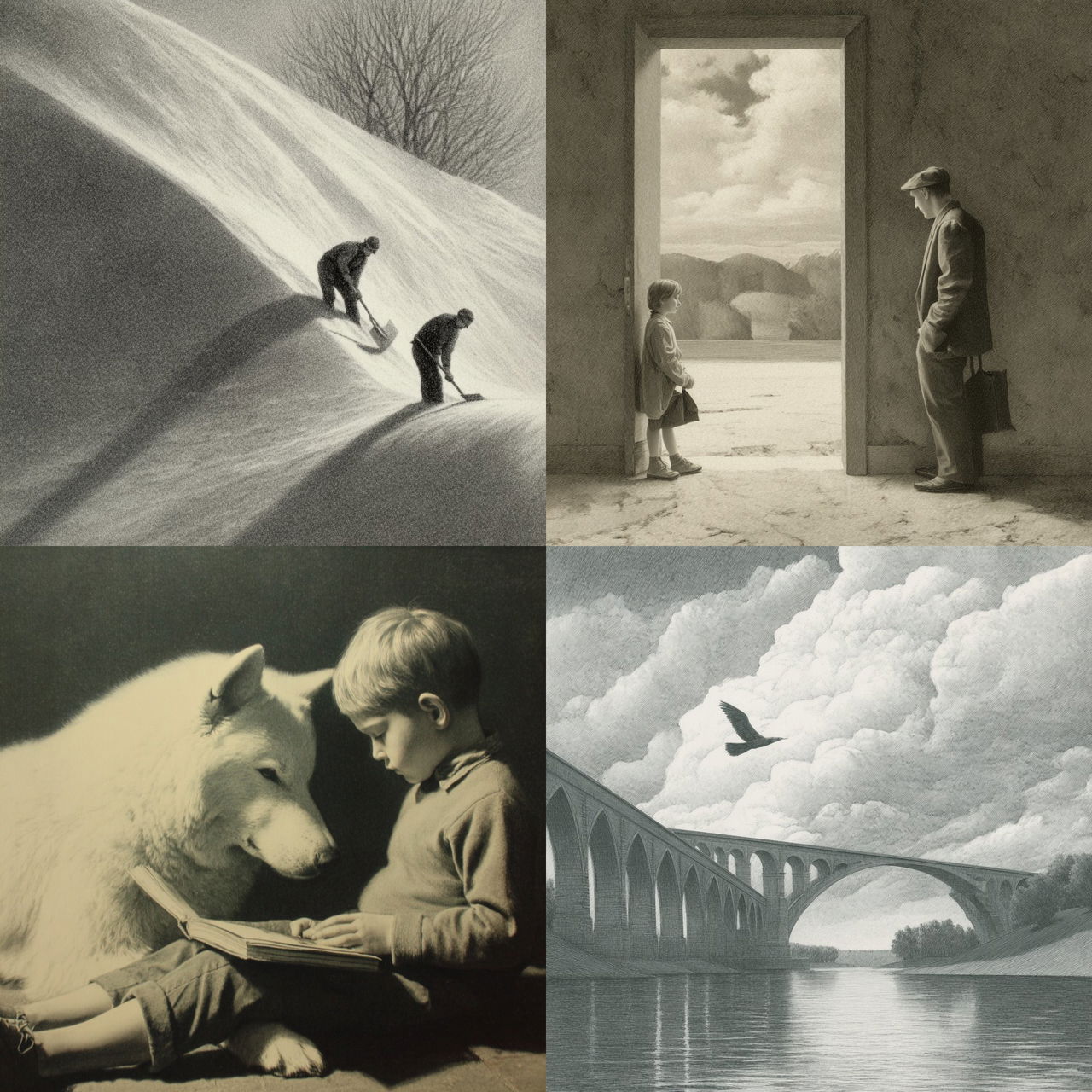 Chris Van Allsburg style, Midjourney V7, render 1 of 4