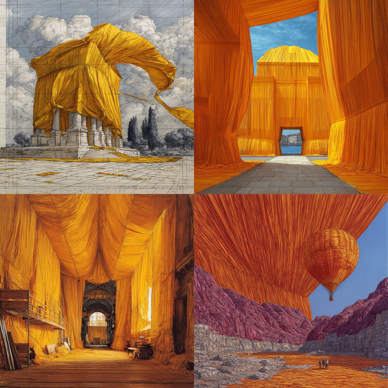 Christo style, Midjourney V7, render 1 of 4