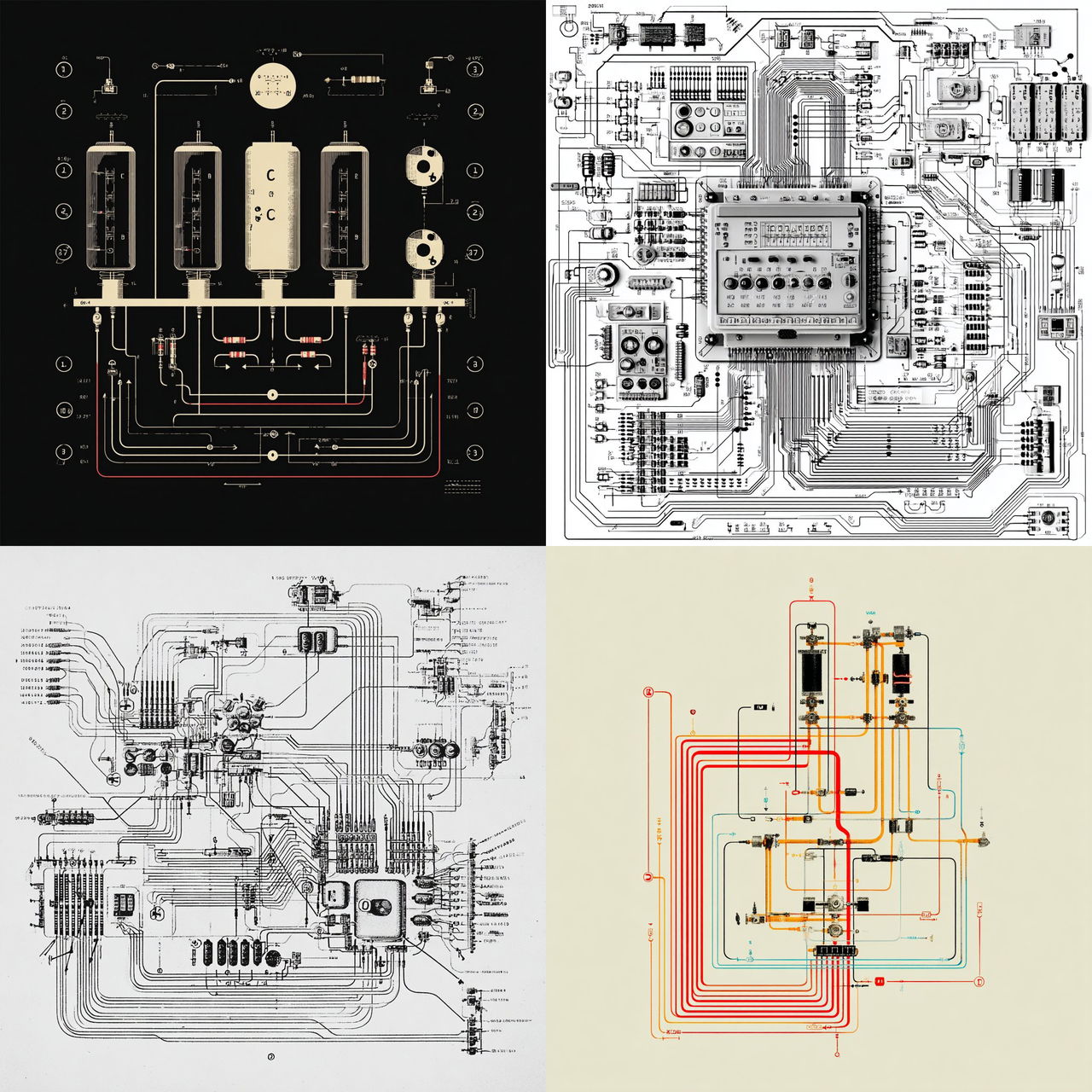 Circuit diagram style, Midjourney V7, render 1 of 4