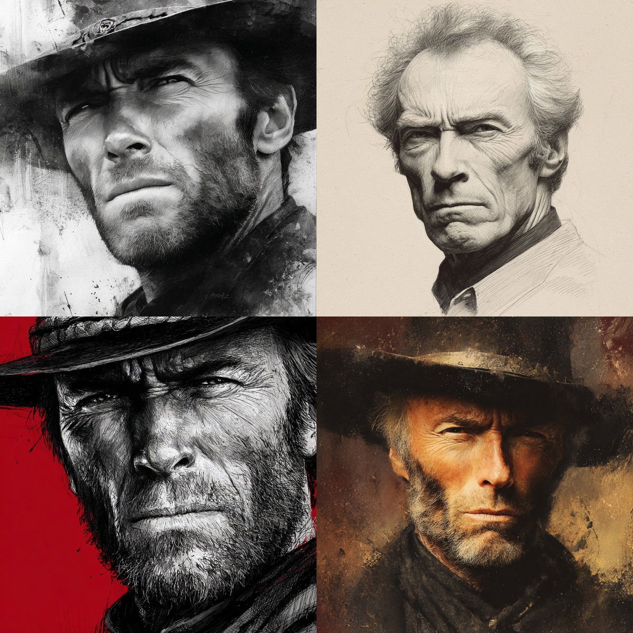Clint Eastwood style, Midjourney V7, render 1 of 4