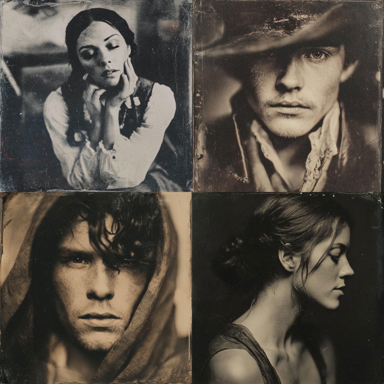 Collodion print style, Midjourney V7, render 1 of 4