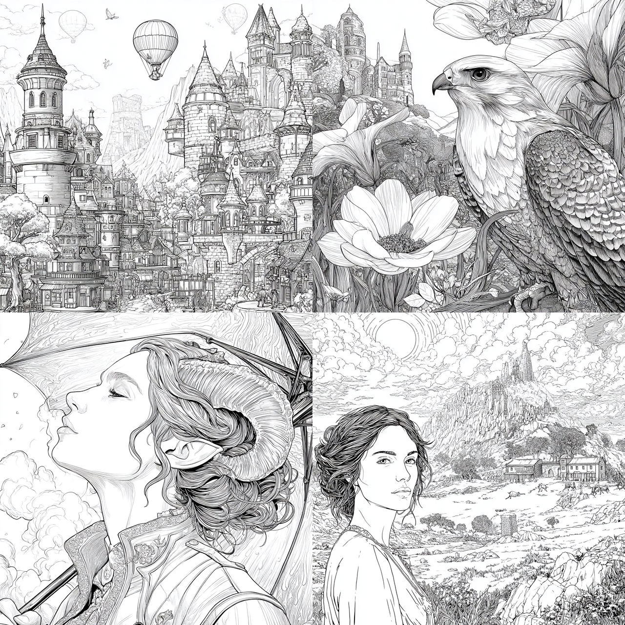 Coloring book page style, Midjourney V7, render 1 of 4