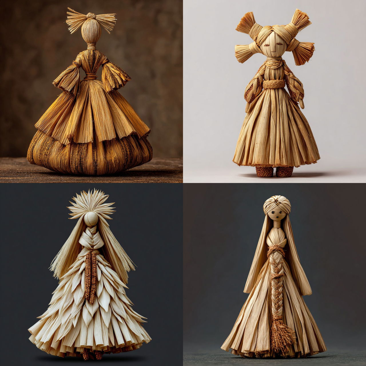 Corn husk doll style, Midjourney V7, render 1 of 4