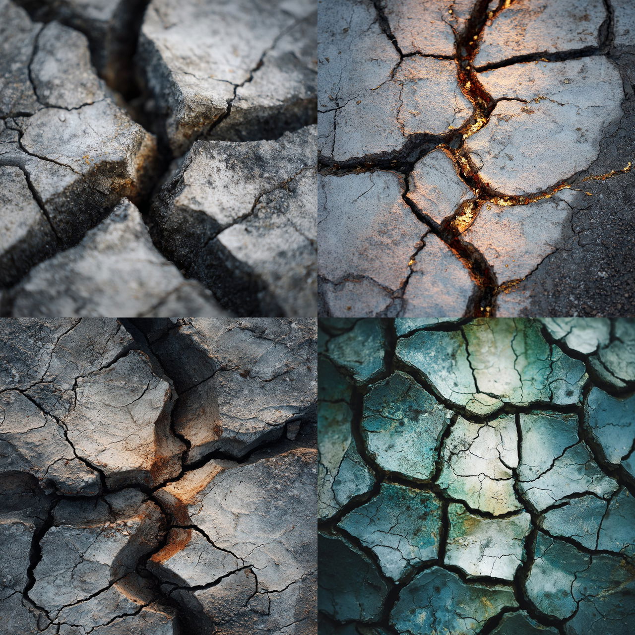 Cracked surface style, Midjourney V7, render 1 of 4