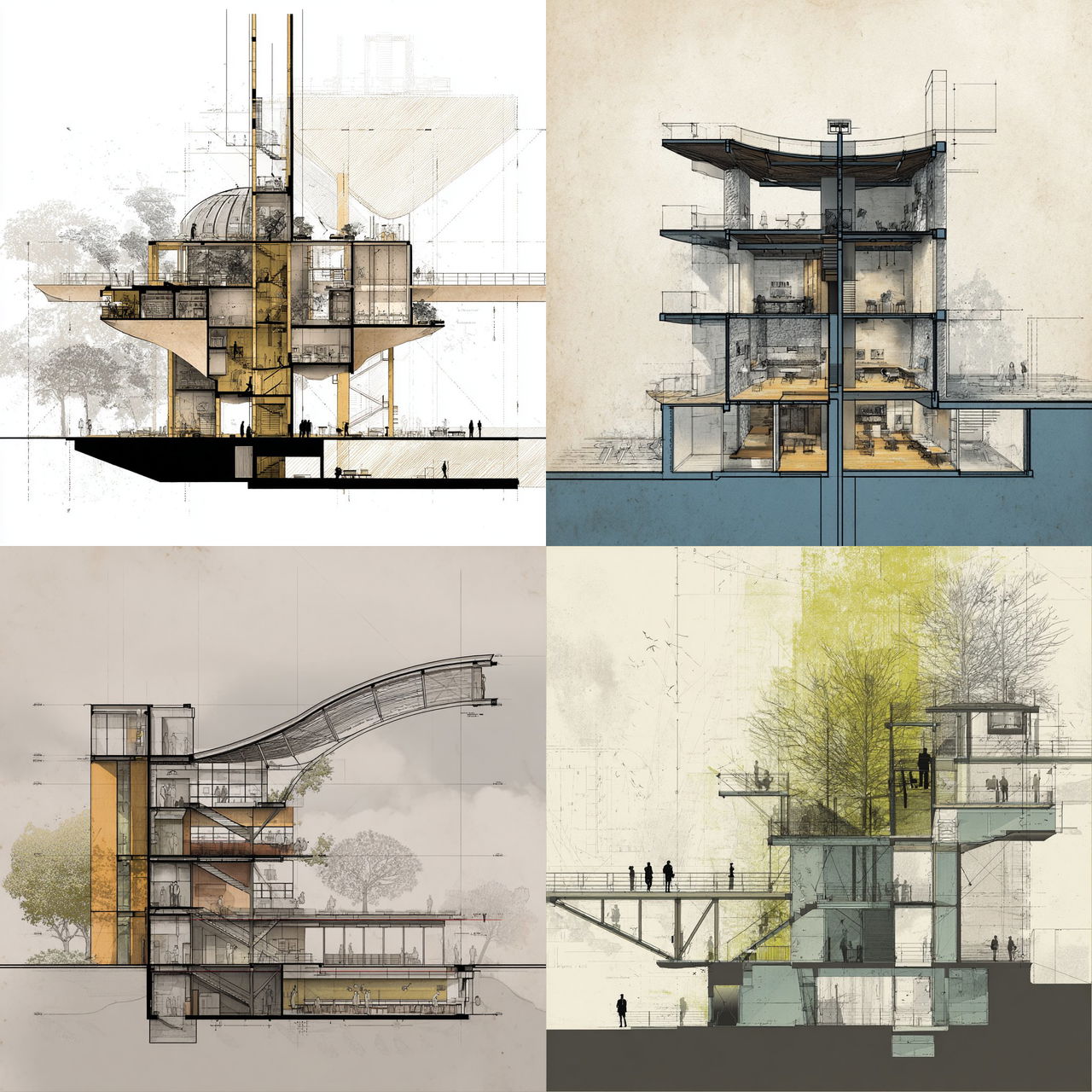 Cross-section plan style, Midjourney V7, render 1 of 4