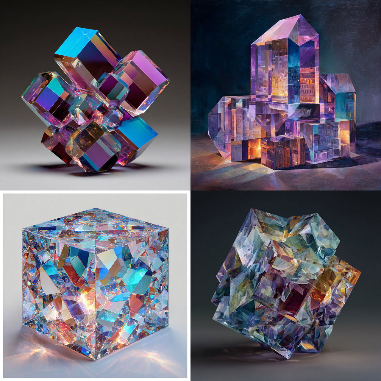Crystal Cubism style, Midjourney V7, render 1 of 4