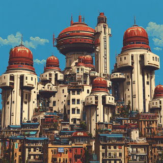 Metallurban style, Midjourney V7: megacity with futuristic bioarchitecture
