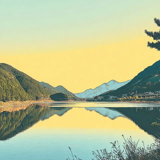 Radiantide style, Midjourney V7: realistic landscape photograph of quiet dawn