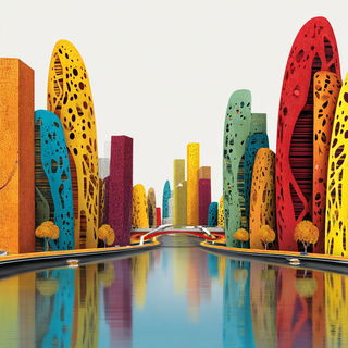 Xerox Relieflands style, Midjourney V7: megacity with futuristic bioarchitecture