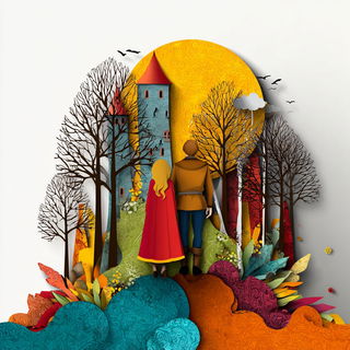 Xerox Relieflands style, Midjourney V7: retro fairy-tale illustration