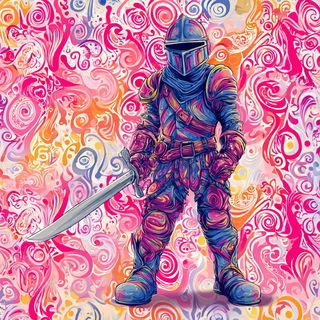 Neon Paisley Riso style, Midjourney V7: concept art character design of retropunk steam knight