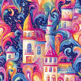 Neon Paisley Riso style, Midjourney V7: retro fairy-tale illustration