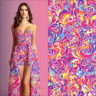 Neon Paisley Riso style, Midjourney V7: haute-couture fashion outfit