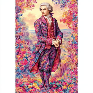 Neon Paisley Riso style, Midjourney V7: classical 18th-century oil painting