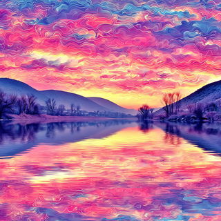 Neon Paisley Riso style, Midjourney V7: realistic landscape photograph of quiet dawn