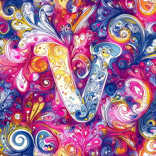 Neon Paisley Riso style, Midjourney V7: typographic composition with large letters