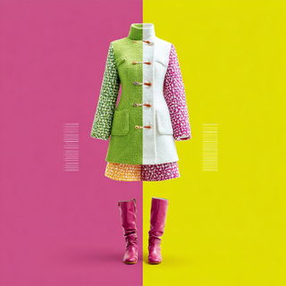Chromapastic style, Midjourney V7: haute-couture fashion outfit