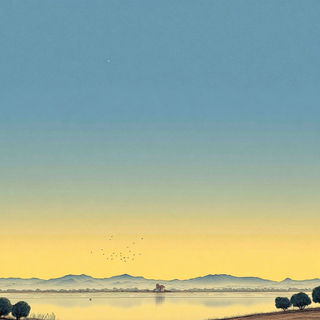 The Vellum Arclight style, Midjourney V7: realistic landscape photograph of quiet dawn