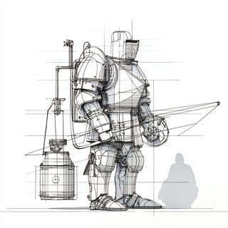 Limestone Mirror Gardens style, Midjourney V7: concept art character design of retropunk steam knight