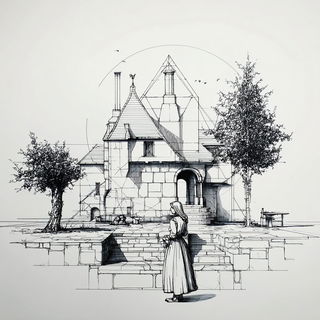 Limestone Mirror Gardens style, Midjourney V7: retro fairy-tale illustration