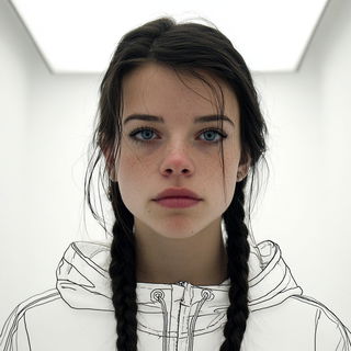 Limestone Mirror Gardens style, Midjourney V7: photographic portrait of female protagonist