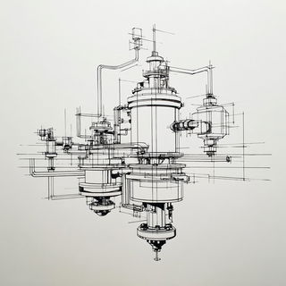 Limestone Mirror Gardens style, Midjourney V7: technical infrastructure blueprint schematics