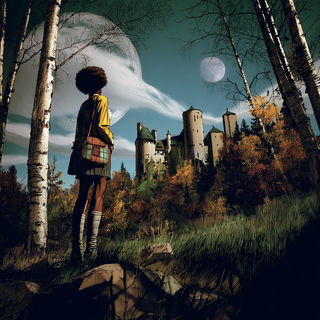 Blueflame Stoneprint style, Midjourney V7: retro fairy-tale illustration