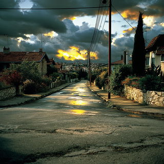 Blueflame Stoneprint style, Midjourney V7: realistic landscape photograph of quiet dawn