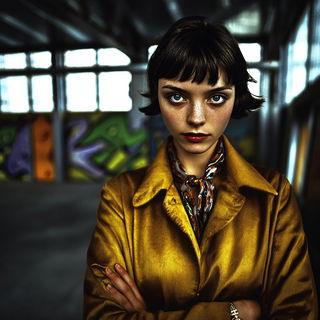 Blueflame Stoneprint style, Midjourney V7: photographic portrait of female protagonist