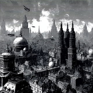 Engravescape style, Midjourney V7: megacity with futuristic bioarchitecture