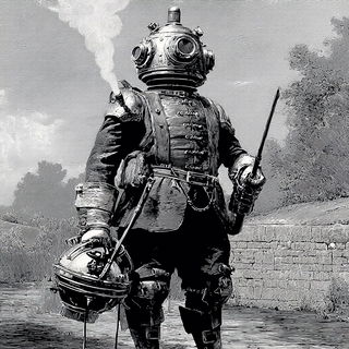 Engravescape style, Midjourney V7: concept art character design of retropunk steam knight