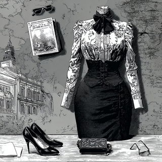 Engravescape style, Midjourney V7: haute-couture fashion outfit