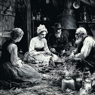 Engravescape style, Midjourney V7: traditional folk art