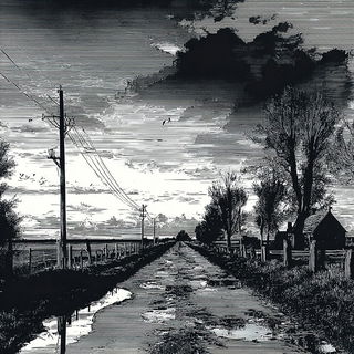 Engravescape style, Midjourney V7: realistic landscape photograph of quiet dawn