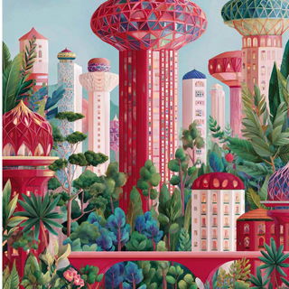 Gilded Macaw Baroque style, Midjourney V7: megacity with futuristic bioarchitecture