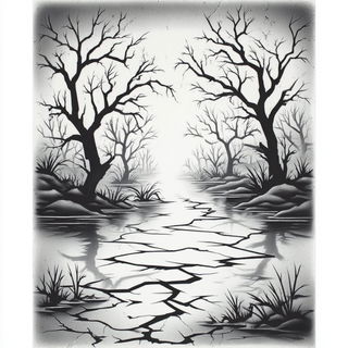 Cryofloric style, Midjourney V7: realistic landscape photograph of quiet dawn
