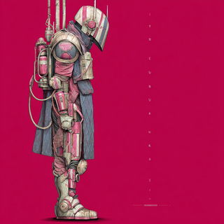 Fractomasonry style, Midjourney V7: concept art character design of retropunk steam knight
