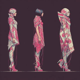 Fractomasonry style, Midjourney V7: haute-couture fashion outfit
