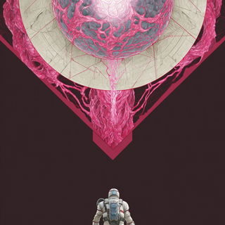 Fractomasonry style, Midjourney V7: editorial illustration for popular scientific magazine cover