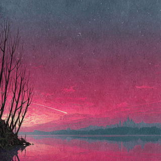Fractomasonry style, Midjourney V7: realistic landscape photograph of quiet dawn
