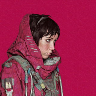 Fractomasonry style, Midjourney V7: photographic portrait of female protagonist