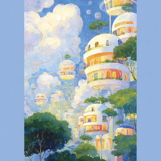 Verandacism style, Midjourney V7: megacity with futuristic bioarchitecture