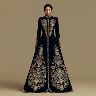 Stellarabesque style, Midjourney V7: haute-couture fashion outfit