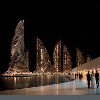 Chiaroscuro Masquerade style, Midjourney V7: megacity with futuristic bioarchitecture